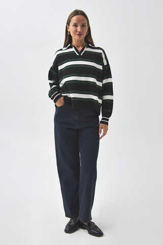 Striped Polo Sweater Black - 3