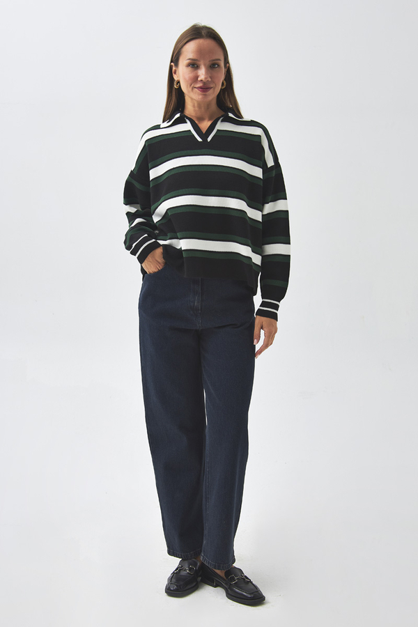 Striped Polo Sweater Black - 3