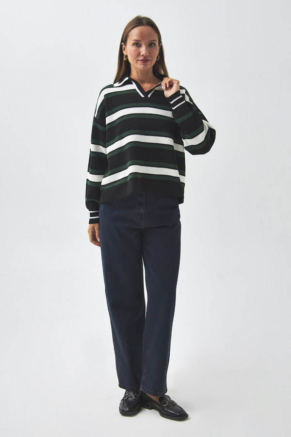 Striped Polo Sweater Black - 4