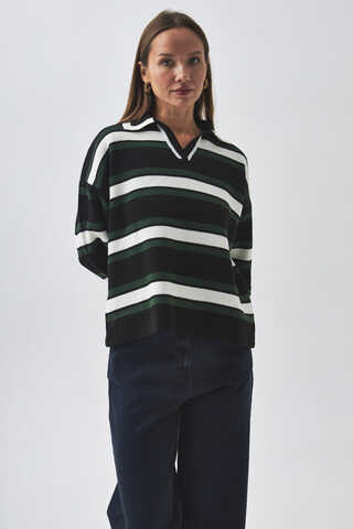 Striped Polo Sweater Black - 5