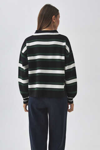 Striped Polo Sweater Black - 8