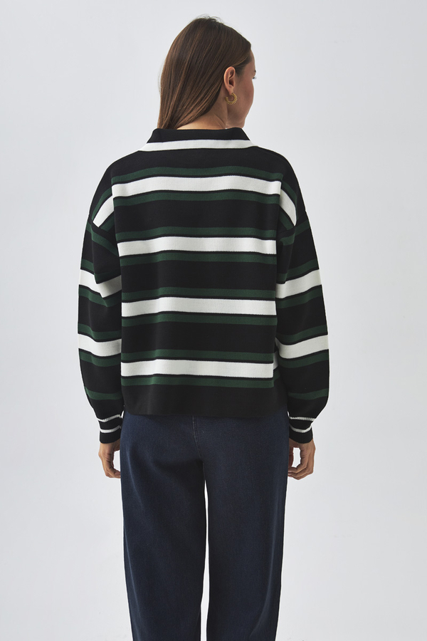 Striped Polo Sweater Black - 8