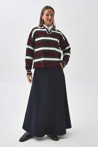 Striped Polo Sweater Burgundy - 3