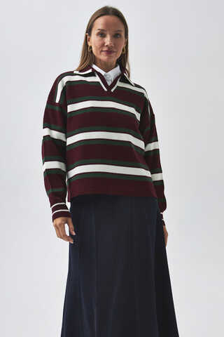 Striped Polo Sweater Burgundy - 6