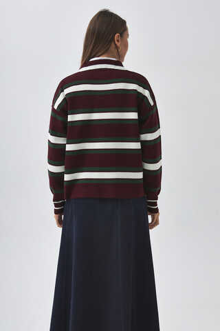 Striped Polo Sweater Burgundy - 7