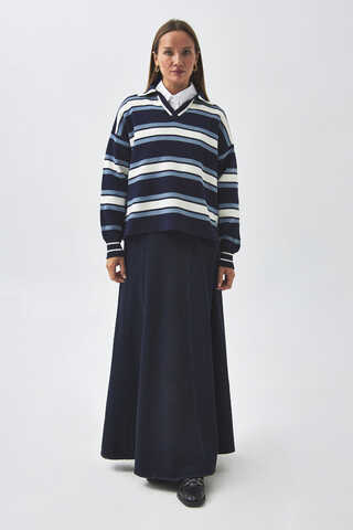 Striped Polo Sweater Navy - 2