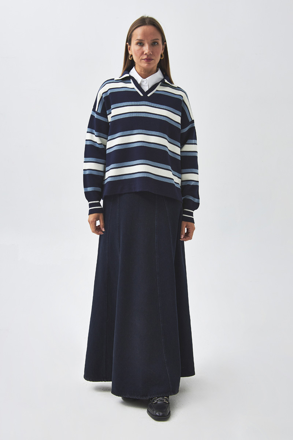 Striped Polo Sweater Navy (1)