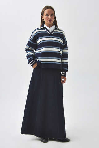 Striped Polo Sweater Navy - 3