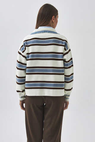 Striped Polo Sweater White - 6