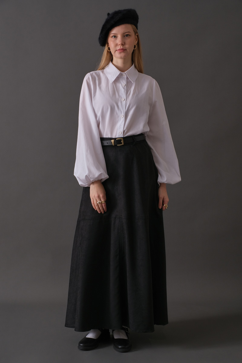 Suede Panel Skirt Black