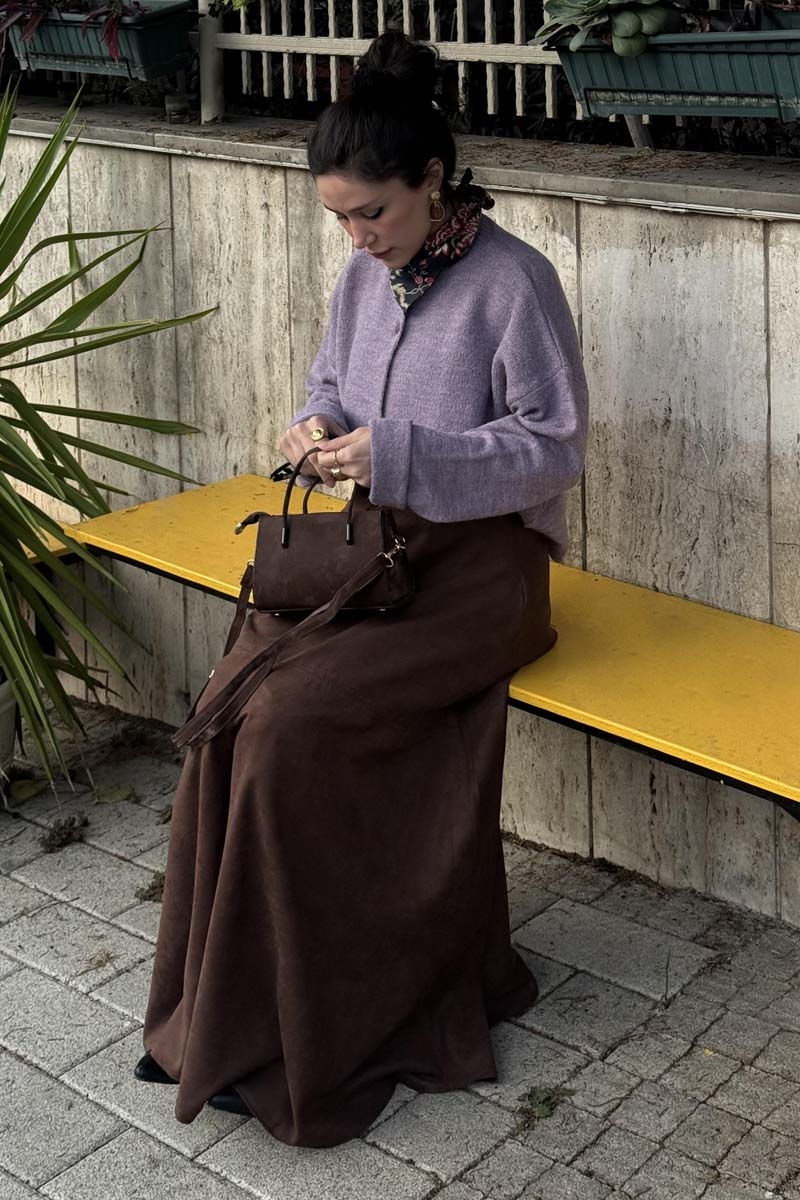 Suede Panel Skirt Brown