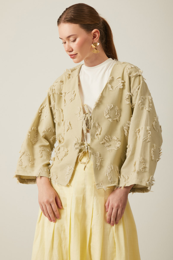 Tassel Detail Kimono Khaki - 6