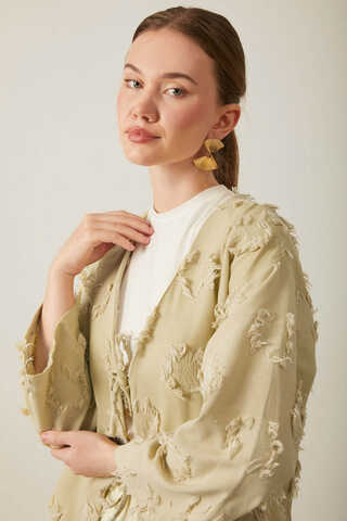 Tassel Detail Kimono Khaki - 9