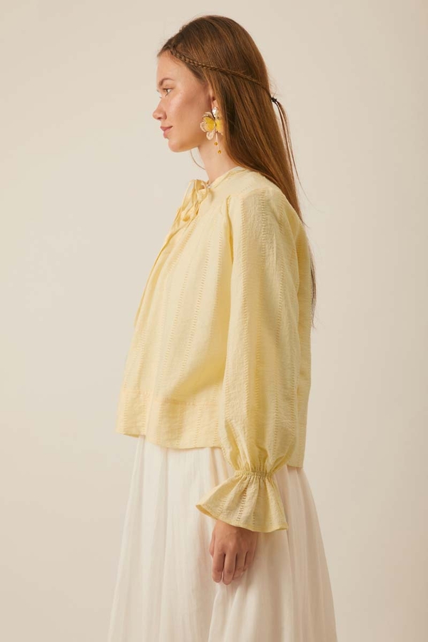 Textured Stripe Blouse Butter Yellow - 8