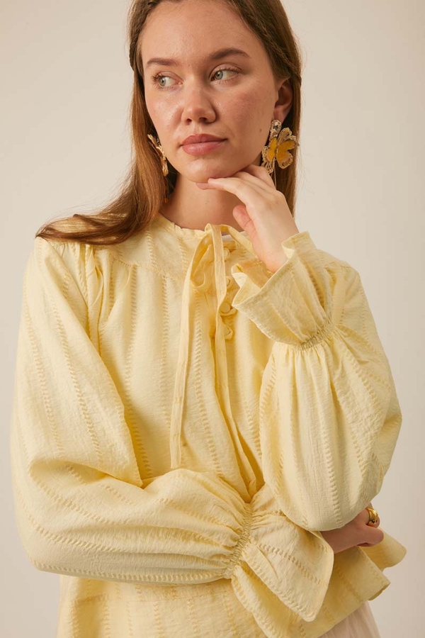 Textured Stripe Blouse Butter Yellow - 7