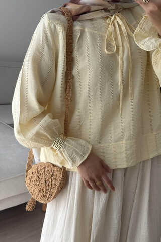 Textured Stripe Blouse Butter Yellow - 3