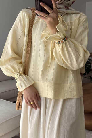 Textured Stripe Blouse Butter Yellow - 2