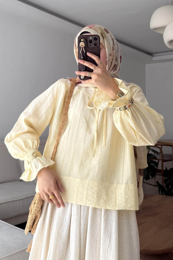 Textured Stripe Blouse Butter Yellow
