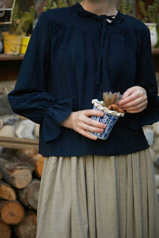 Textured Stripe Blouse Navy Blue - 10