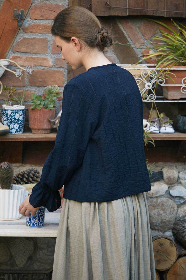 Textured Stripe Blouse Navy Blue - 13