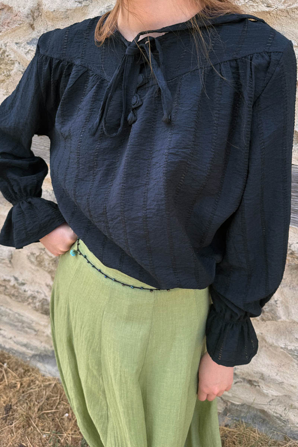 Textured Stripe Blouse Navy Blue - 8