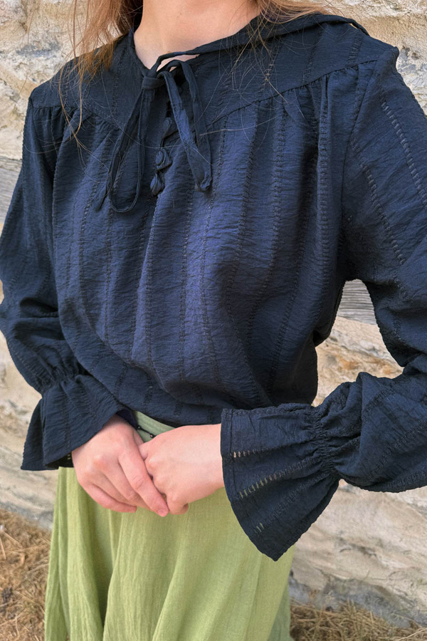 Textured Stripe Blouse Navy Blue - 6