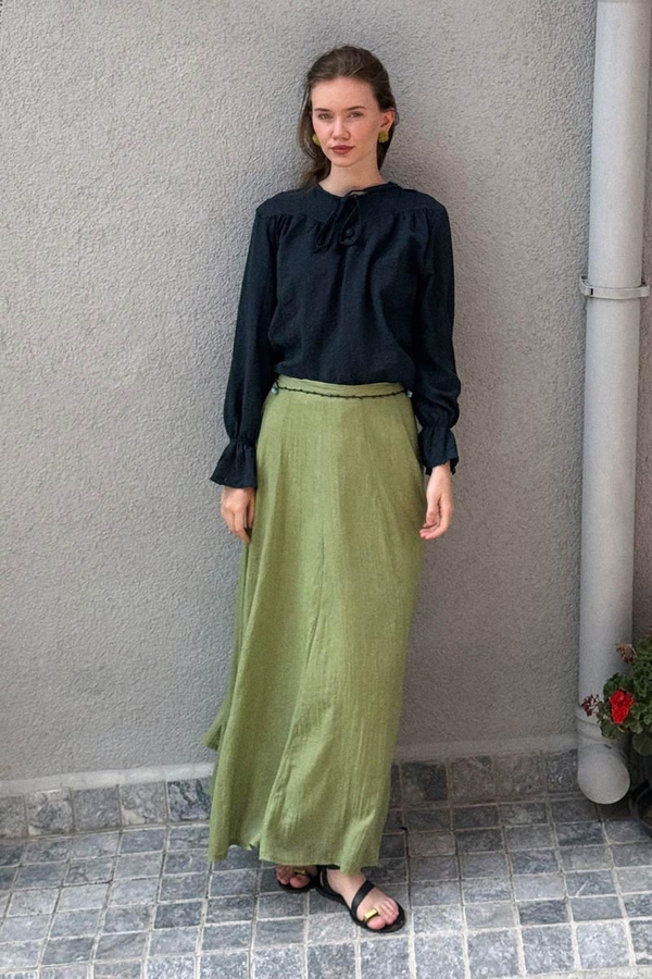 Textured Stripe Blouse Navy Blue - 5