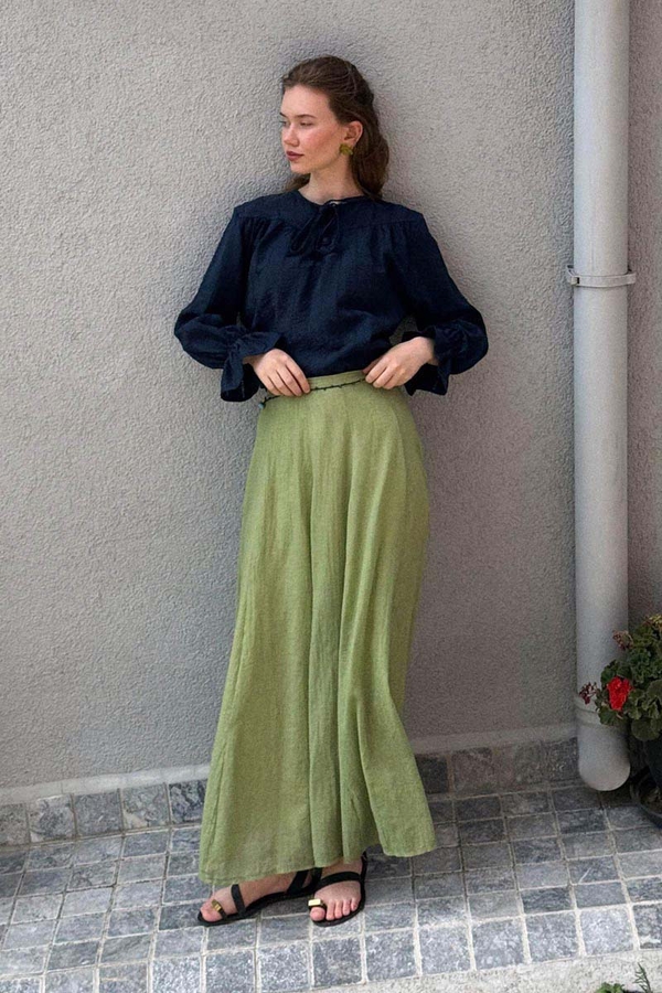 Textured Stripe Blouse Navy Blue - 3