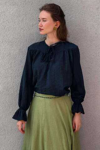 Textured Stripe Blouse Navy Blue - 1