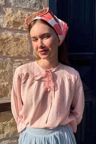 Textured Stripe Blouse Powder Pink - 3