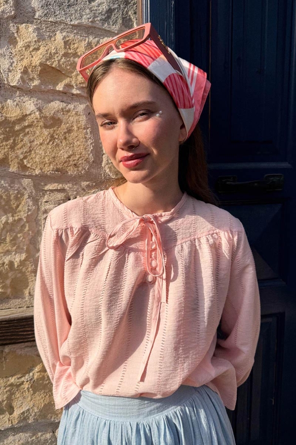 Textured Stripe Blouse Powder Pink - 3