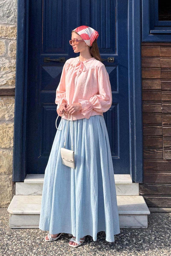 Textured Stripe Blouse Powder Pink - 4