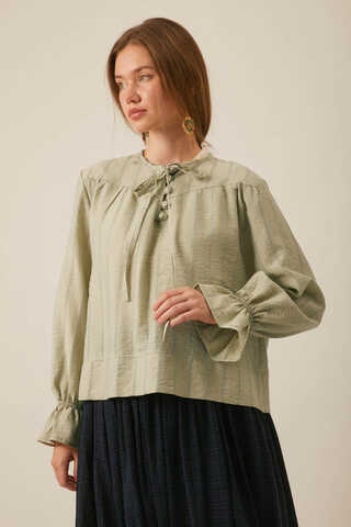 Textured Stripe Blouse Soft Green - 1