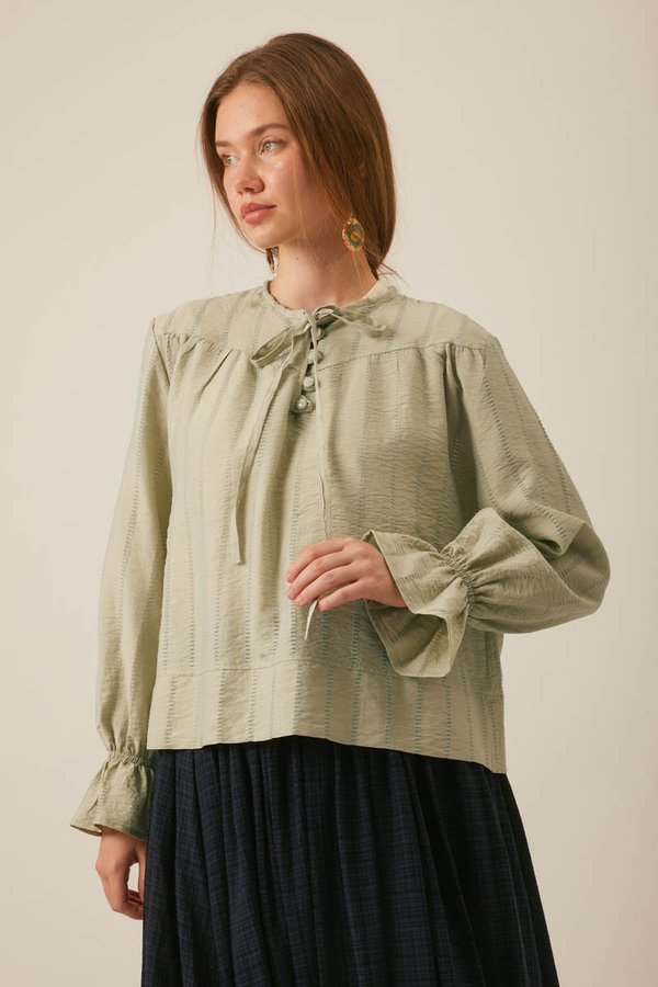 Textured Stripe Blouse Soft Green