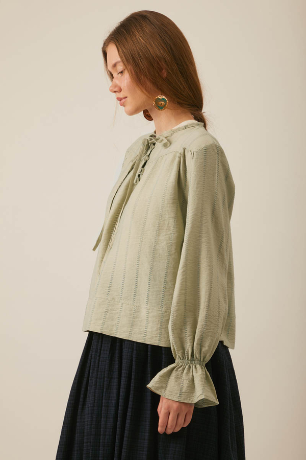 Textured Stripe Blouse Soft Green - 4