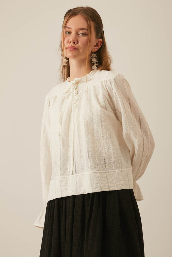 Textured Stripe Blouse White - 5