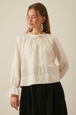 Textured Stripe Blouse White - 6