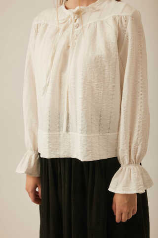 Textured Stripe Blouse White - 7