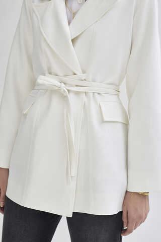 Tie Detail Blazer Jacket White - 8