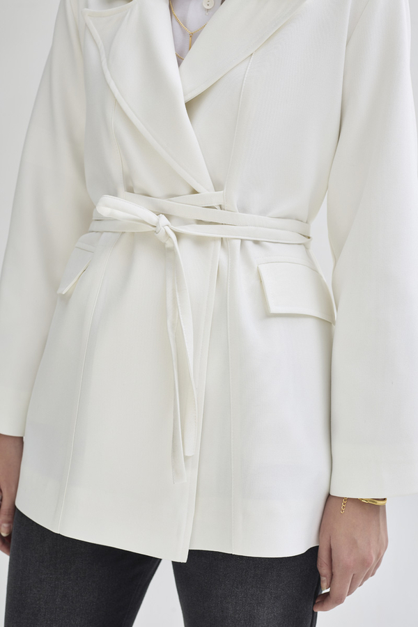 Tie Detail Blazer Jacket White - 8