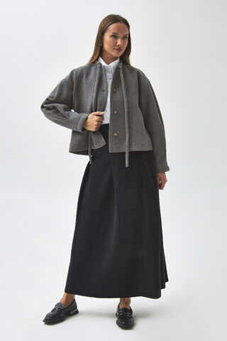 Tie Neck Short Jacket Grey - 6