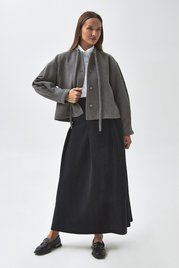 Tie Neck Short Jacket Grey - 6