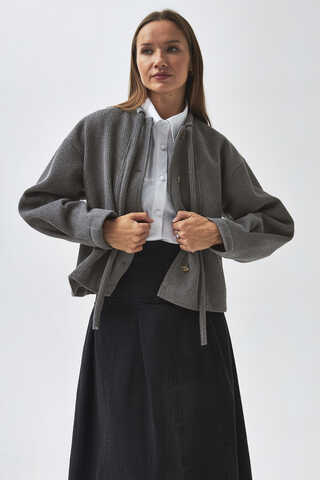 Tie Neck Short Jacket Grey - 8