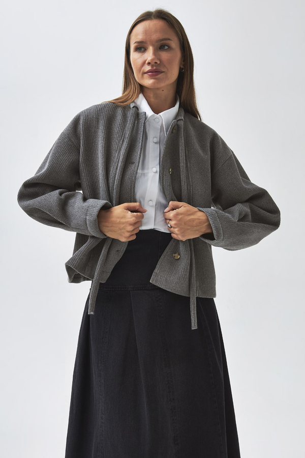Tie Neck Short Jacket Grey - 8