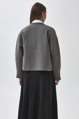 Tie Neck Short Jacket Grey - 11