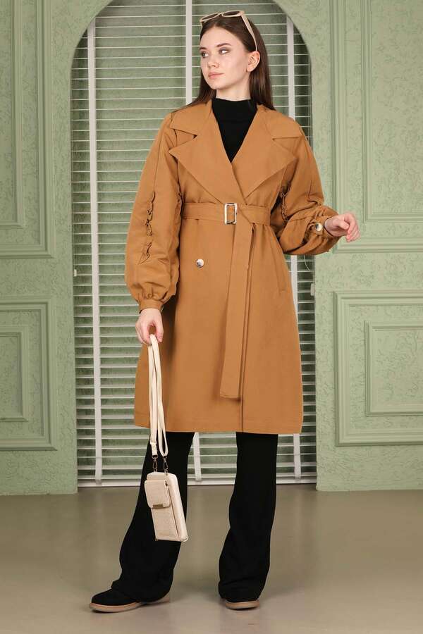 Trench With Frilled Sleeves Tan - 1