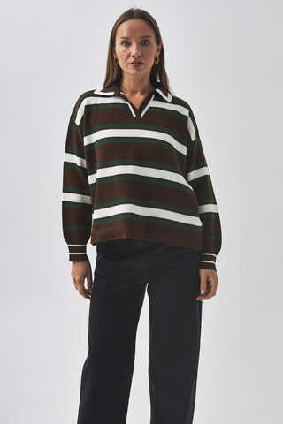 triped Polo Sweater Brown - 10