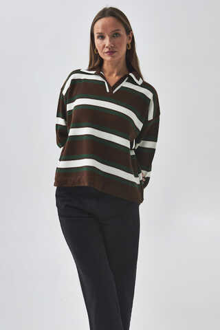 triped Polo Sweater Brown - 11