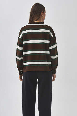 triped Polo Sweater Brown - 14