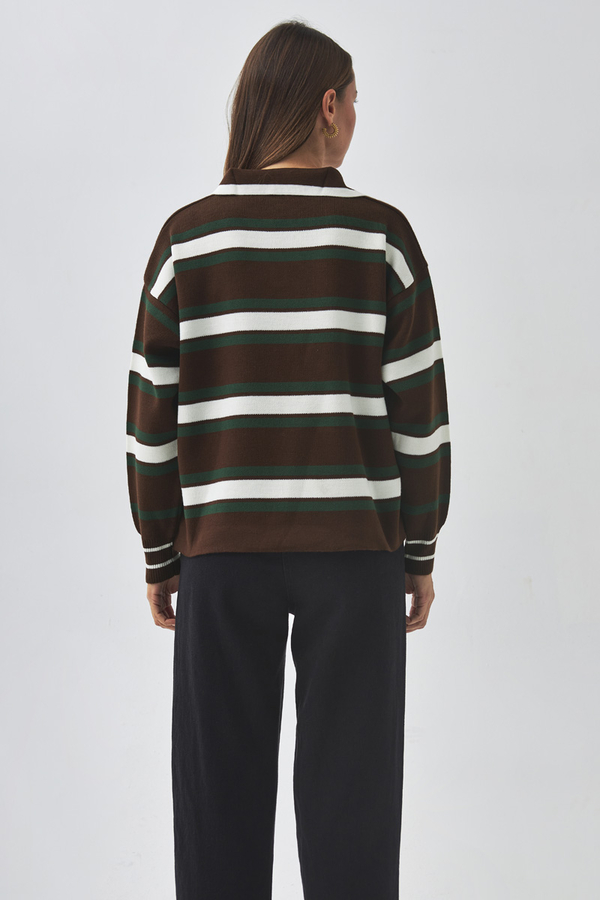 triped Polo Sweater Brown - 14